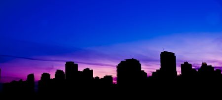 silhouette of vancouver skyline during twilightの写真素材