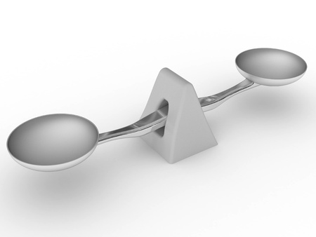 Metalic balancing weight scale rendered with shadows and isolated on white backgroundの写真素材