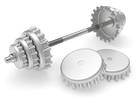 Barbell with beer corks instead disks rendered on white backgroundの写真素材