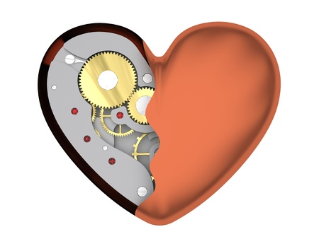 Mechanical heart isolated on white backgroundの写真素材