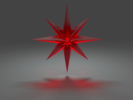 Eight-pointed star from red glass with caustic effect rendered at dimmed lightの写真素材