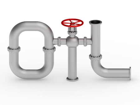 Oil word composed from pipes rendered with soft shadows on white backgroundの写真素材