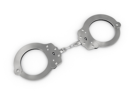 Handcuffs disposed by diagonal on white backgroundの写真素材