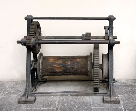 the ancient mechanism of unknown destiny standing inside st. Antonio churchの写真素材