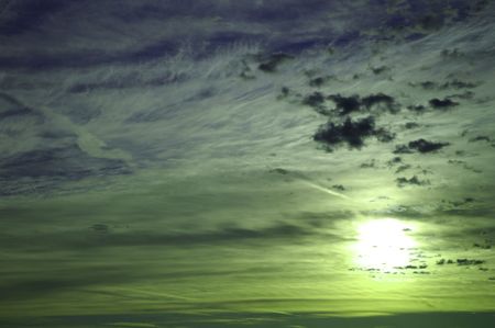 beautiful white clouds in the blue evening skyの写真素材