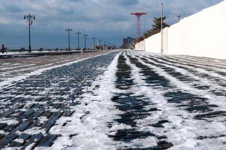 Boardwalk in the winter near the Atlanic Oceanの写真素材