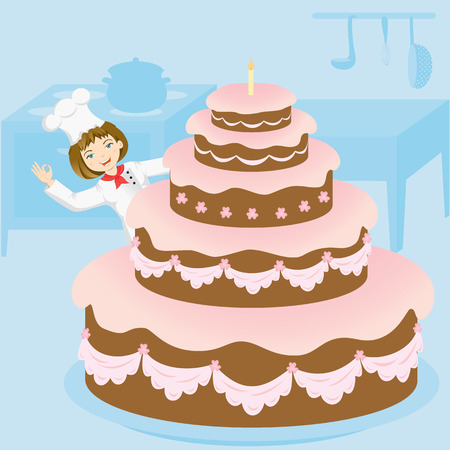 Pastry-cook the woman and large pieのイラスト素材