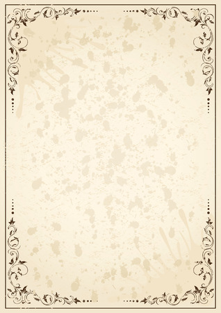 Old grunge paper with floral elements, illustrationのイラスト素材
