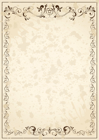 Old grunge paper with floral elements, illustrationのイラスト素材