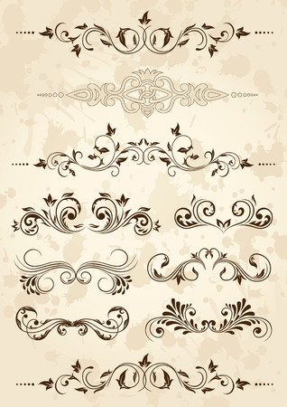 Old grunge paper with floral elements, illustrationのイラスト素材