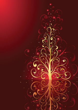 Background with stars and Christmas tree from ornate elements, illustrationのイラスト素材