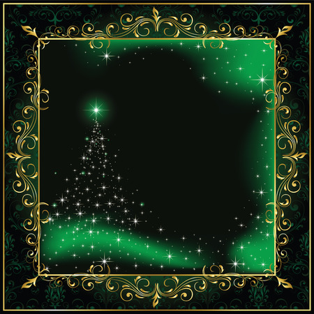 Background with stars and Christmas tree, illustrationのイラスト素材