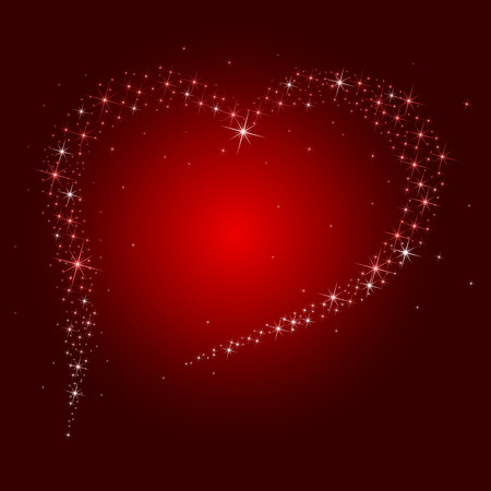 Red Valentine's Day background with starry heart, illustrationのイラスト素材