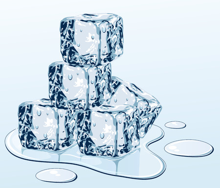 Ice cube on water surface, illustrationのイラスト素材