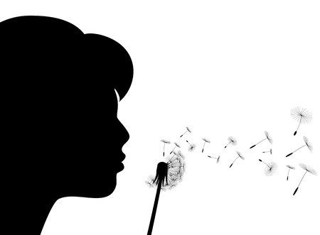 Girl blows to a dandelionのイラスト素材