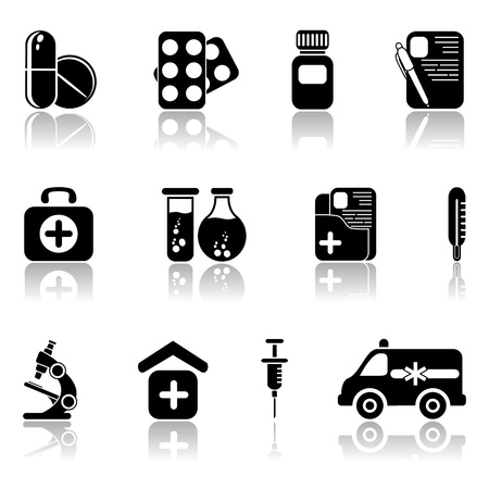 Set of black medical icons, illustrationのイラスト素材
