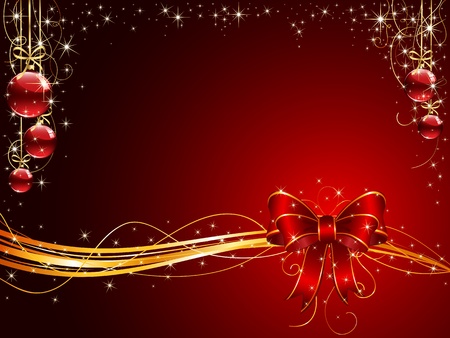 Background with red bow and Christmas balls, illustrationのイラスト素材