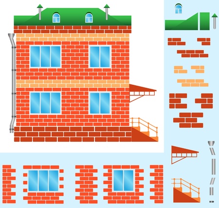 The brick house with windows and a porch, illustrationのイラスト素材