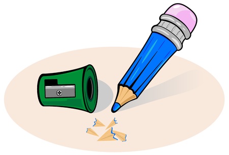 Blue cartoon pencil with sharpener, illustrationのイラスト素材