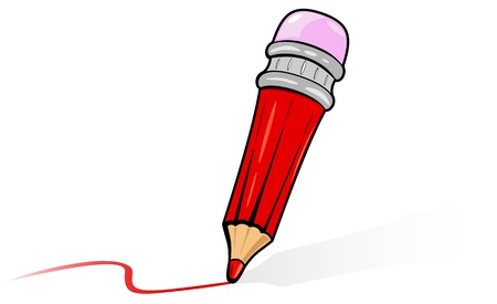 Red cartoon pencil with eraser, illustrationのイラスト素材
