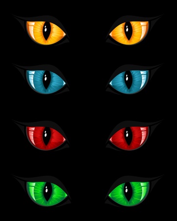 Set of evil eyes on black background, illustrationのイラスト素材