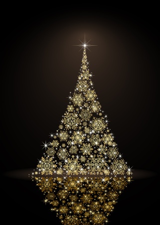 Abstract background, with stars, snowflakes and Christmas tree, illustrationのイラスト素材
