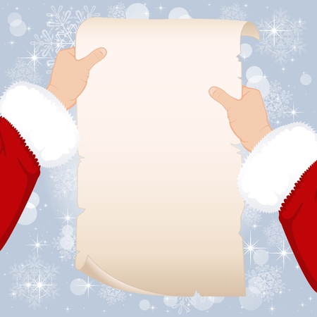 White paper in hands of Santa, illustrationのイラスト素材