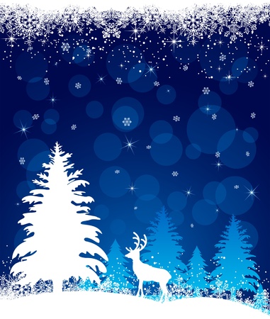 Silhouette of a deer on a winter forest background, illustrationのイラスト素材