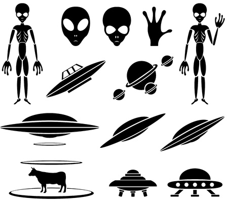 Set of black Alien icons on white background, illustrationのイラスト素材
