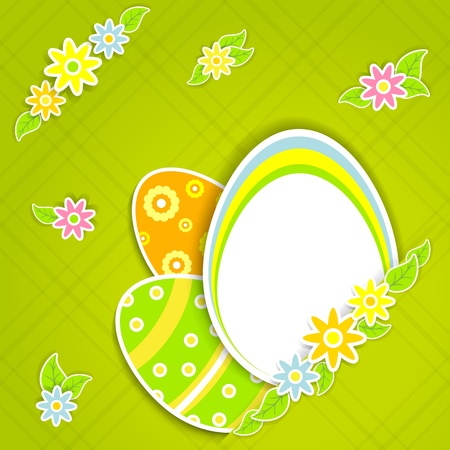 Paper card with Easter eggs and flowers, illustration のイラスト素材