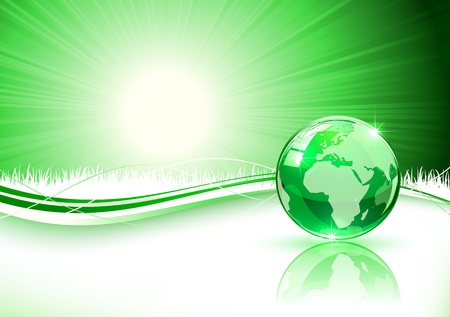 Shiny globe on green background, illustrationのイラスト素材