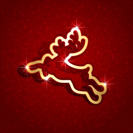 Gold paper Christmas deer on red grunge background, illustration.のイラスト素材