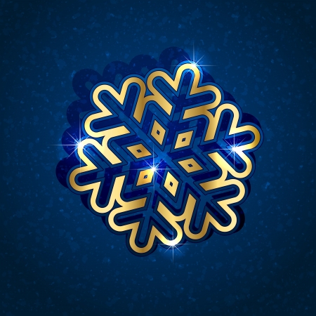Gold paper Snowflake on blue grunge background, illustration.のイラスト素材