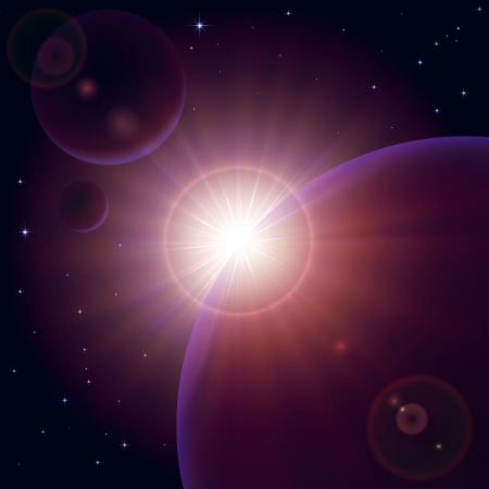 Space background with planet and shining sun, illustration.のイラスト素材