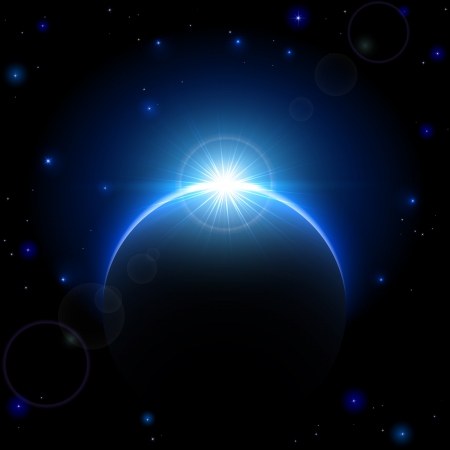 Space background with planet and shining sun, illustration.のイラスト素材