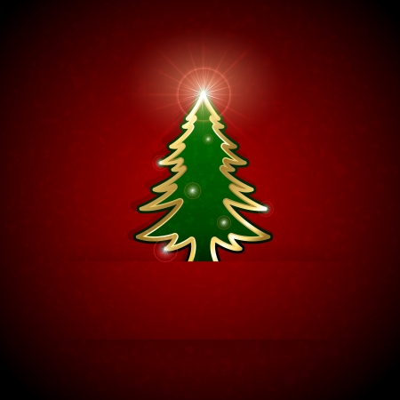 Red background with Christmas tree, illustration.のイラスト素材