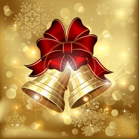 Background with bells, bow and snowflakes, illustration.のイラスト素材
