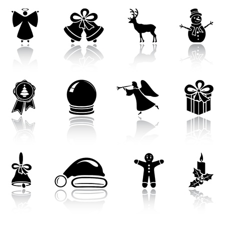 Set of black Christmas icons on white background, illustrationのイラスト素材