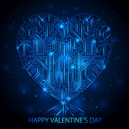 Shining Heart from a digital electronic circuit, illustration のイラスト素材