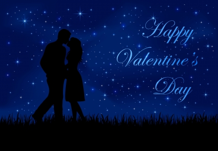 Two enamored on the night sky with shining stars, illustration. のイラスト素材