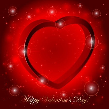 Red sparkling valentines background with 3D heart, illustration のイラスト素材