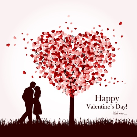 Two enamored under a love tree, illustration.のイラスト素材