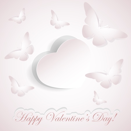 Valentines background with paper heart and butterflies, illustration. のイラスト素材