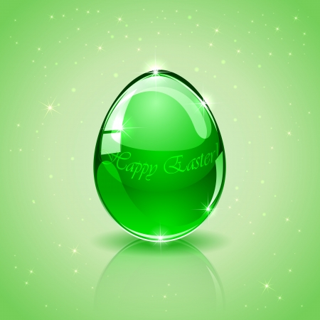 Glass Easter egg on green background, illustration のイラスト素材