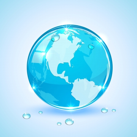 Shiny Globe with drops on blue background, illustrationのイラスト素材