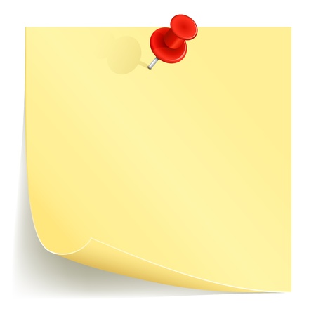 Note paper and red pin on white background, illustration.のイラスト素材
