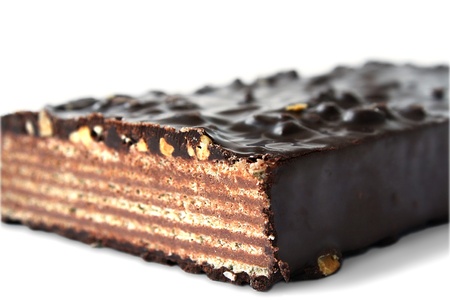 Chocolate wafers with nuts on a white background 
