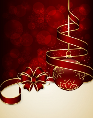 Red Christmas background with ribbon and bauble, illustration のイラスト素材