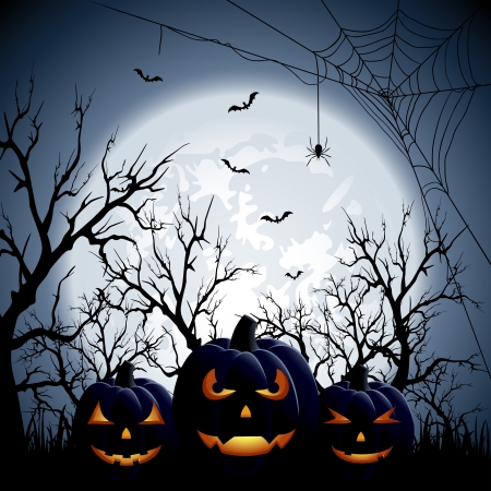 Three Halloween pumpkins on Moon background, illustration のイラスト素材