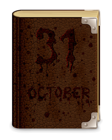 Old leather book with text and drops, isolated on white background, illustration のイラスト素材